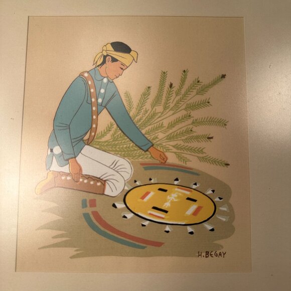 Harrison Begay Navajo Silk Screen Native American TEWA Boy Bow Arrow Vintage - Picture 3 of 15